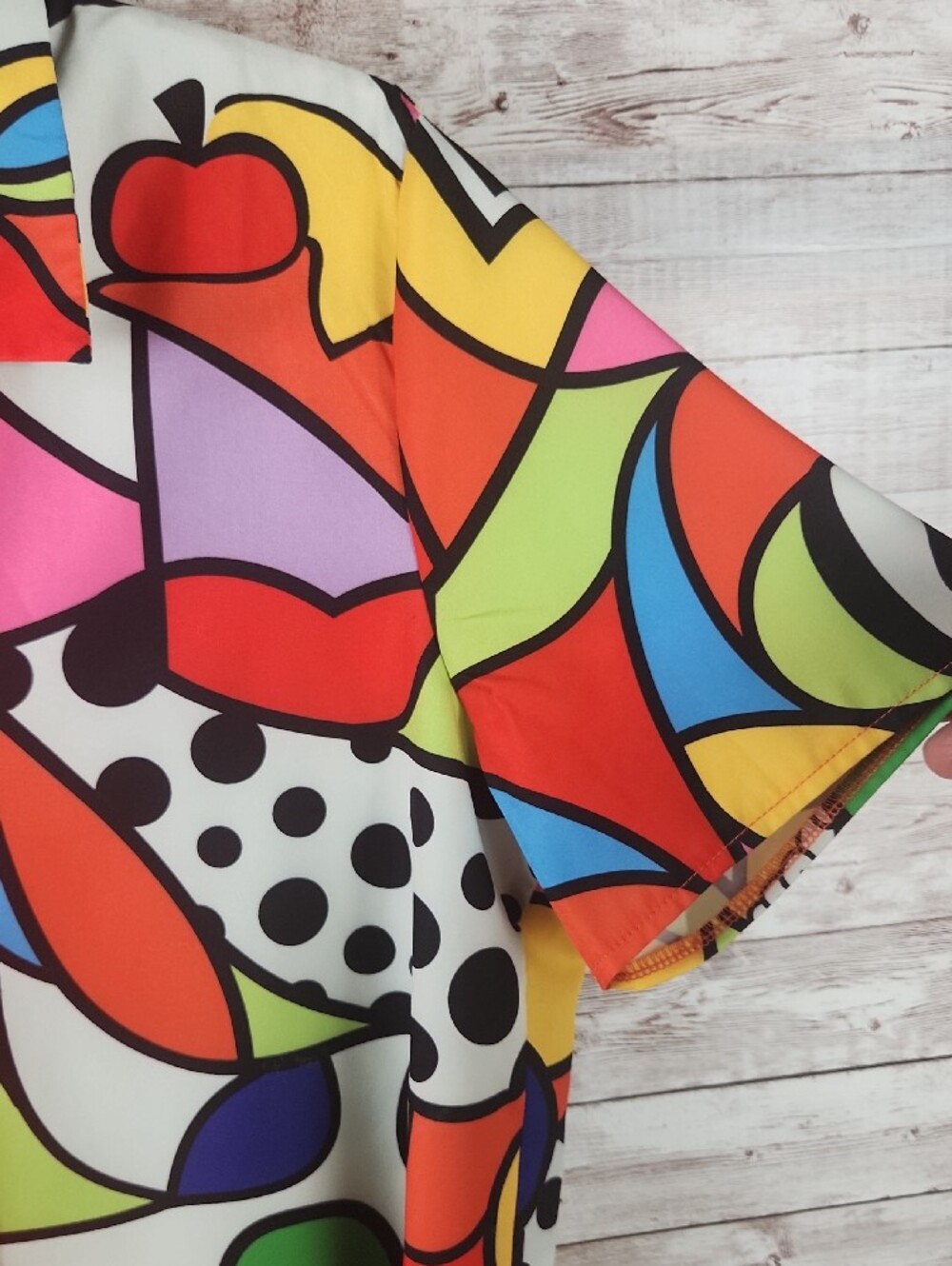 SHEIN Orange Mixed-Print Button Down Shirt - Picture 6 of 7